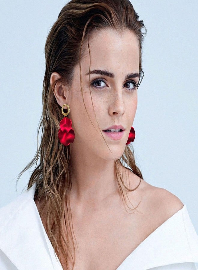 Anmpab Statement Matte Rose Flower Petal Stud Earrings for Women Dangly Floral Petal Earrings Jewelry Accessories Romantic Gifts for Her Women (Pearlescent Red) - Image 3